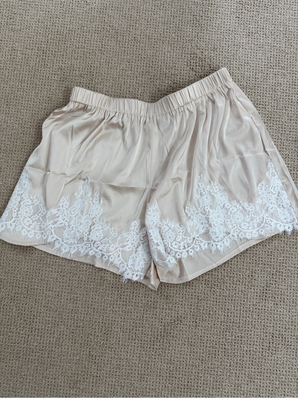 Women’s Lace-Trim Satin Sleep Shorts - Cream